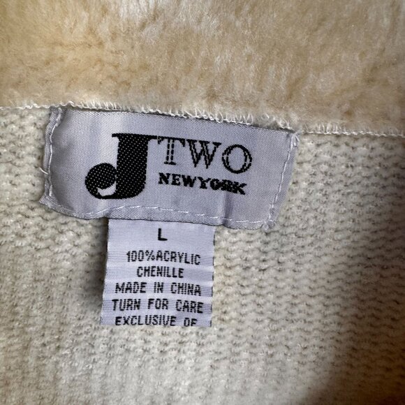 Vintage Snowflake Sequin Chenille Cardigan Sweater Womens Faux Fur Collar Cream - Picture 7 of 8